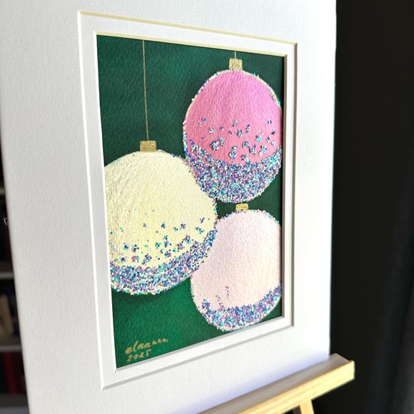 🎉SALE! Hand-Made New Watercolor Art Pink and Glitter Christmas Decorations - Picture 6 of 8
